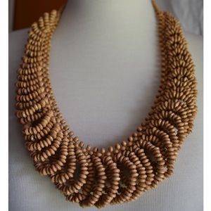 Boho Wooden Beaded Statement Necklace Neutral Layered Collar